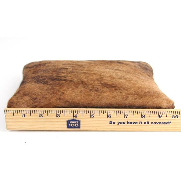 HANDCRAFTED BROWN GENUINE LEATHER PONY HAIR ZIP TOP HANDBAG CLUTCH POUCH - Picture 8 of 9